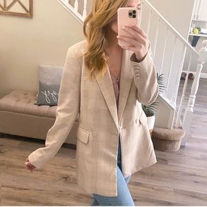 House of Harlow Blazer Tan Nude Plaid Blazer Size Medium
